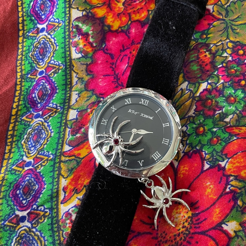 Betsey Johnson silver faced double spider watch